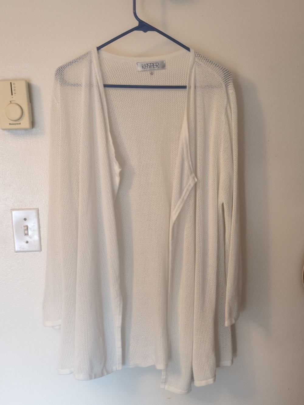 1X Kasper Cream Open-Front Lightweight Knit Cardigan